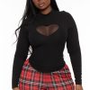 Tops Curvy Sense | Plus Size Lovey Heart Cut Out Top Black