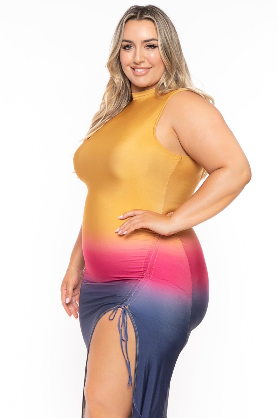 Dresses Gibiu | Plus Size Zana Gradient Mock Midi Dress Multi