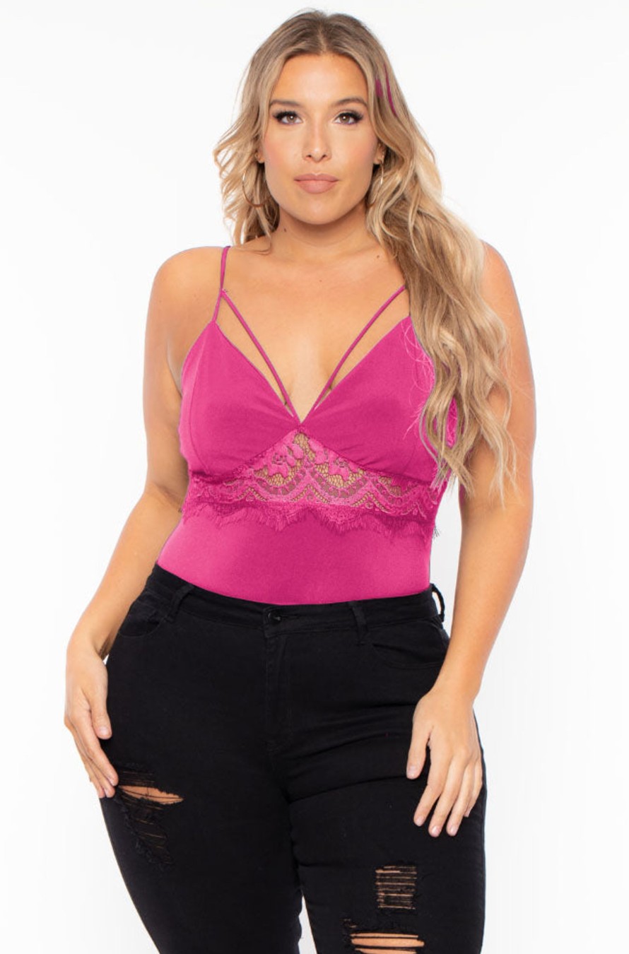 Tops Bluebell | Plus Size Cassandra Cut Out Lace Bodysuit Fuchsia