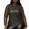 Tops Jade by Jane | Plus Size Aneti Mock Neck Metallic Top Gold/Black