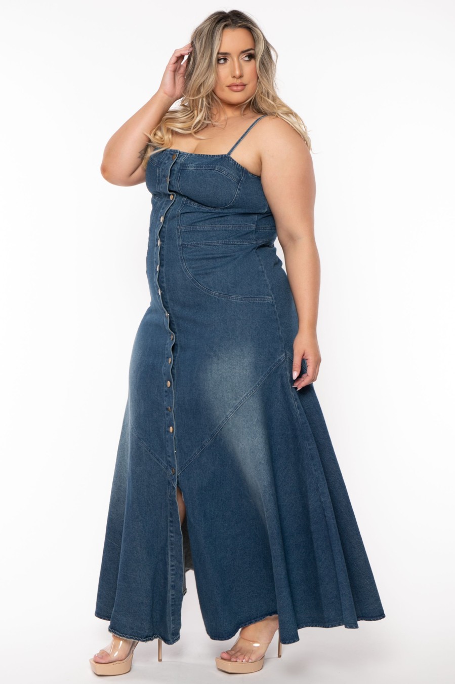 Dresses Jade by Jane | Plus Size Lana Denim Maxi Dress Blue