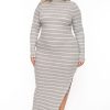 Dresses Curvy Sense | Plus Size Striped Ribbed Maxi Dress Grey