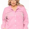 Outerwear GEE GEE | Plus Size Rhinestone Denim Jacket Pink