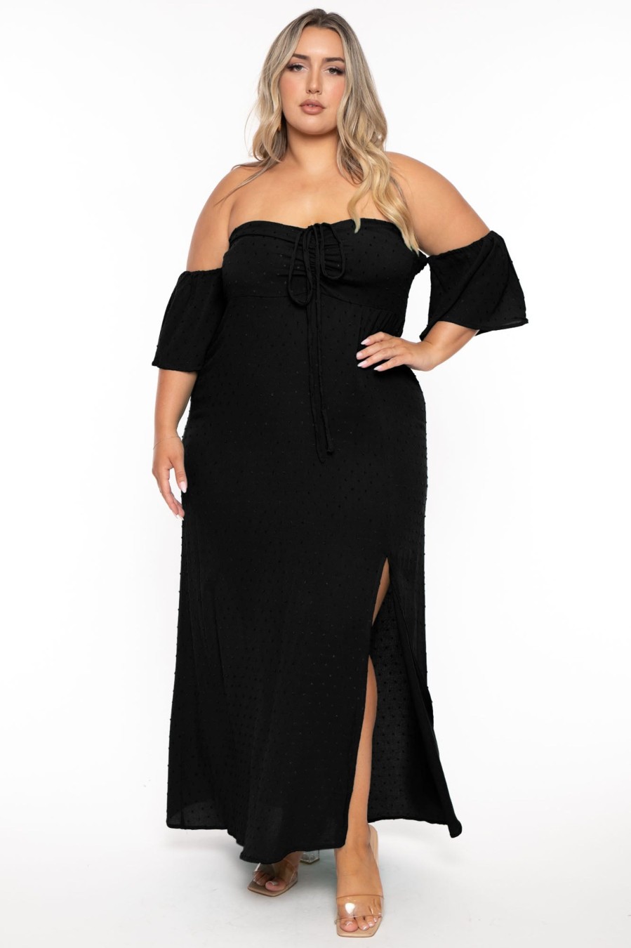 Little Black Styles CULTURE CODE | Plus Size Moriah Swiss Dot Maxi Dress Black