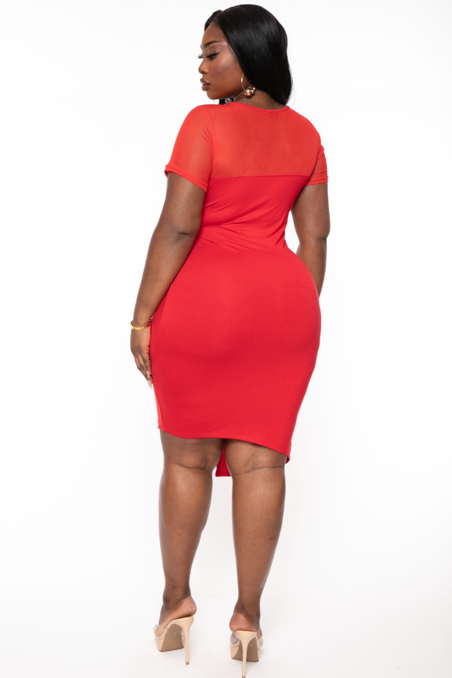 Dresses Curvy Sense | Plus Size Nezza Twist Front Short Sleeve Dress Red