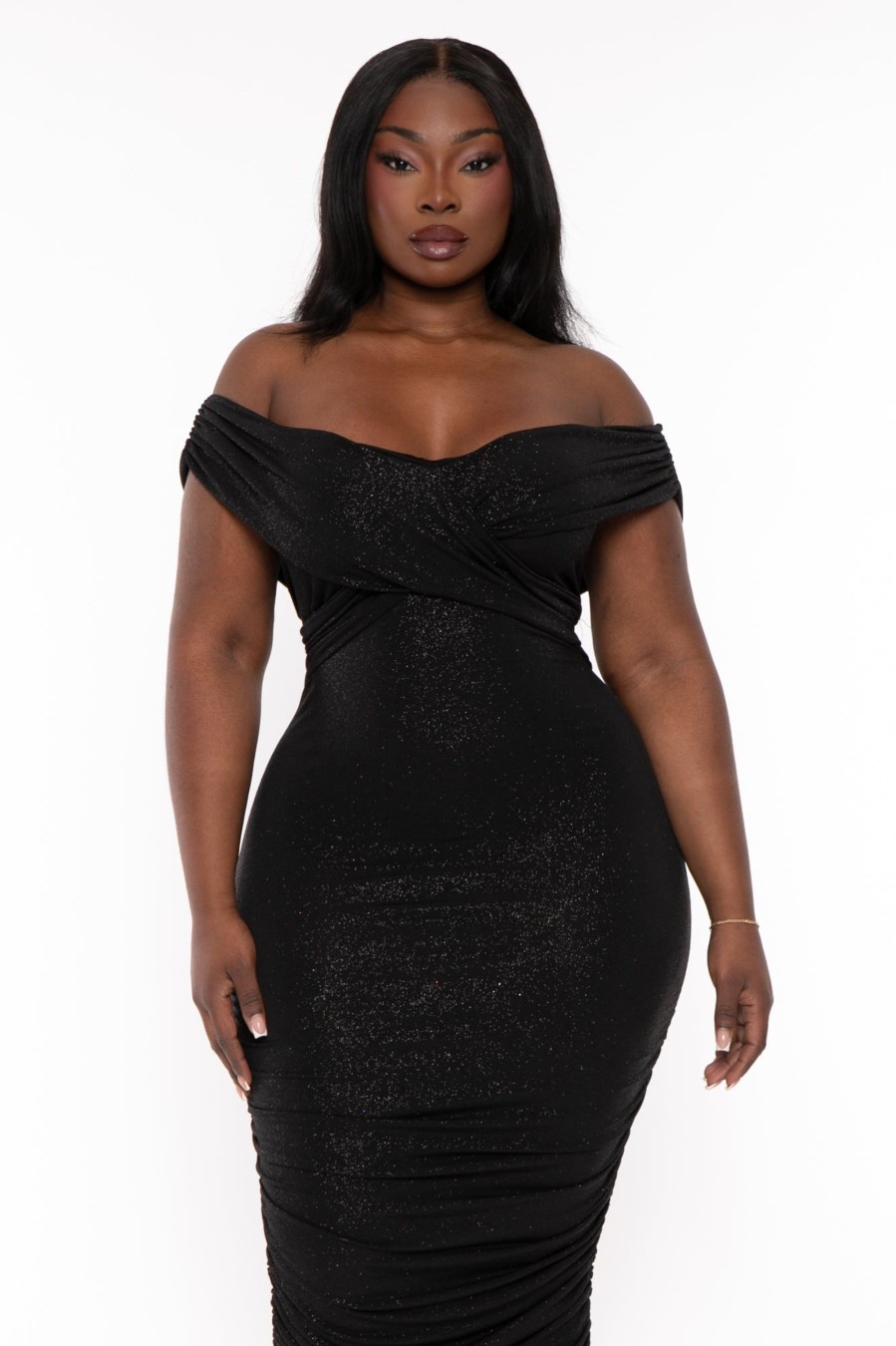 Dresses Gibiu | Plus Size Zetta Glitter Midi Dress Black