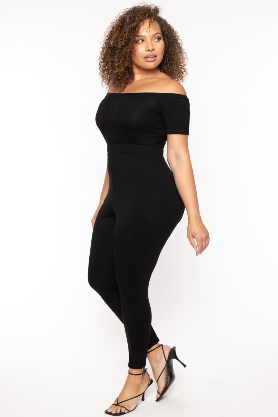 Jumpsuits & Rompers Curvy Sense | Plus Size Luisa Off The Shoulder Jumpsuit Black