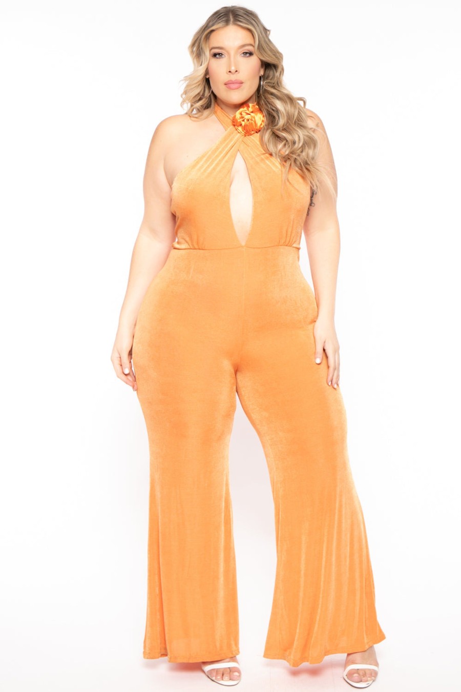 Jumpsuits & Rompers THE SANG COMPANY | Plus Size Cross Front Flower Jumpsuit Orange