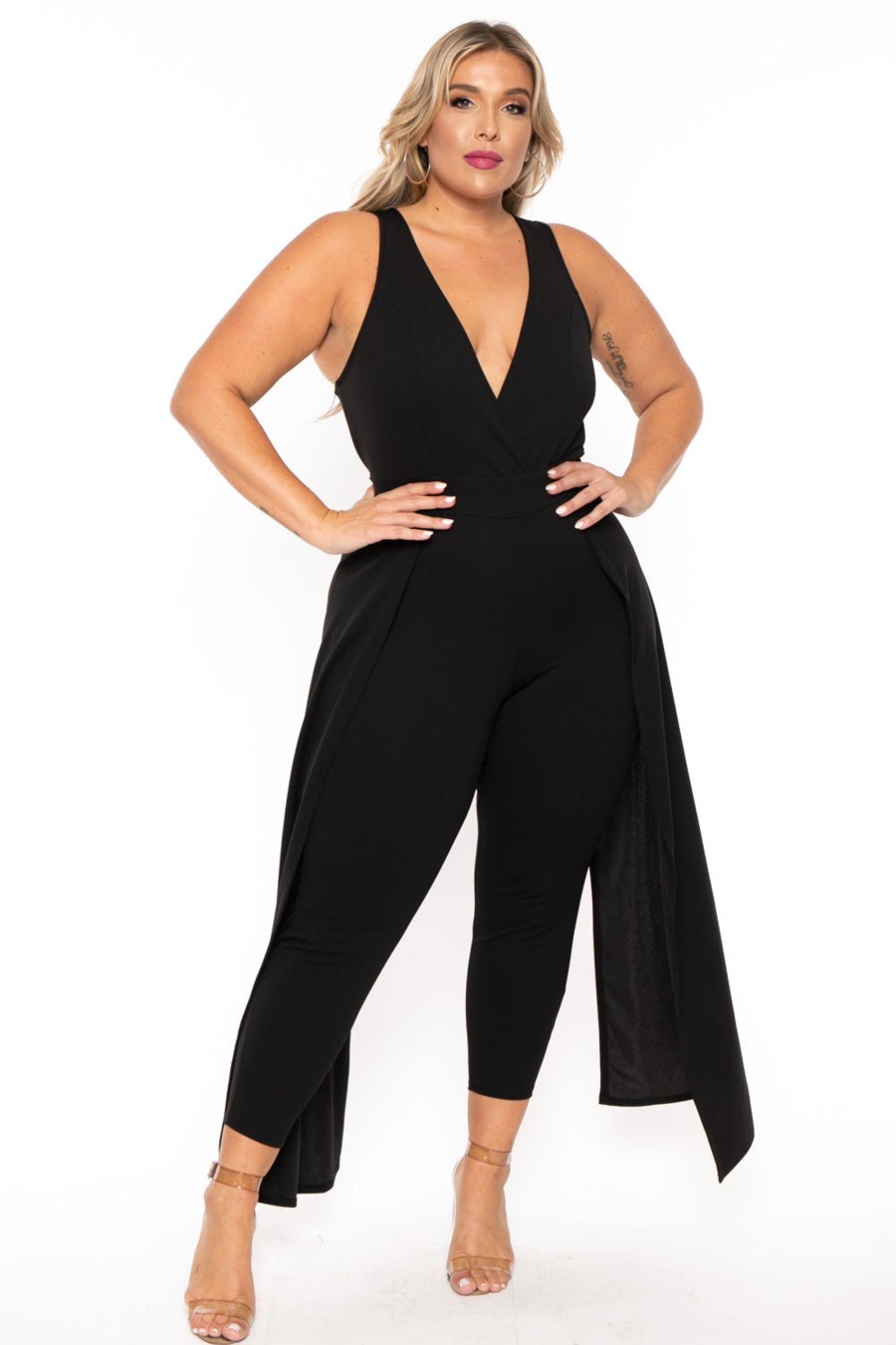 Jumpsuits & Rompers Curvy Sense | Plus Size Angelina Overlay Jumpsuit Black