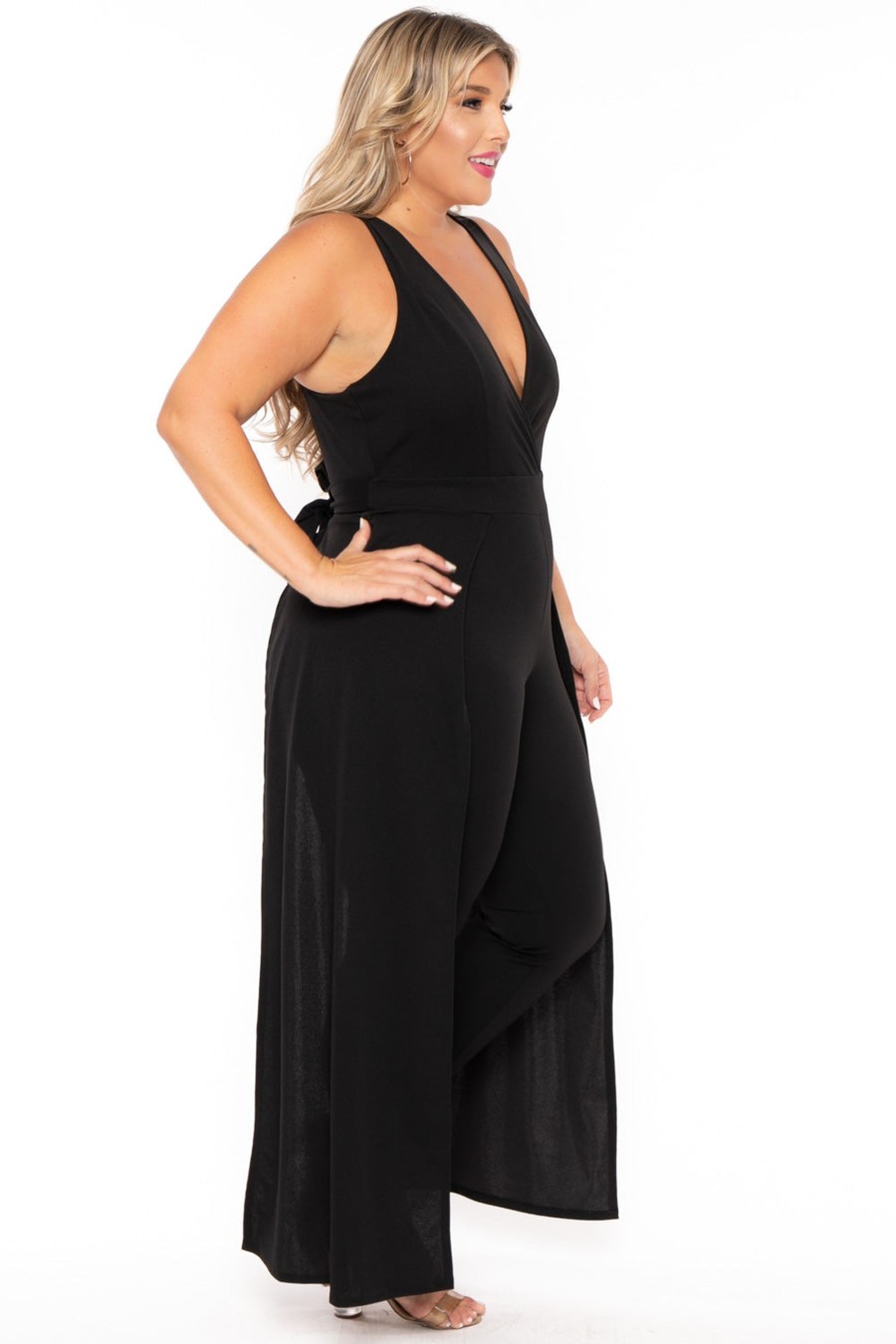 Jumpsuits & Rompers Curvy Sense | Plus Size Angelina Overlay Jumpsuit Black