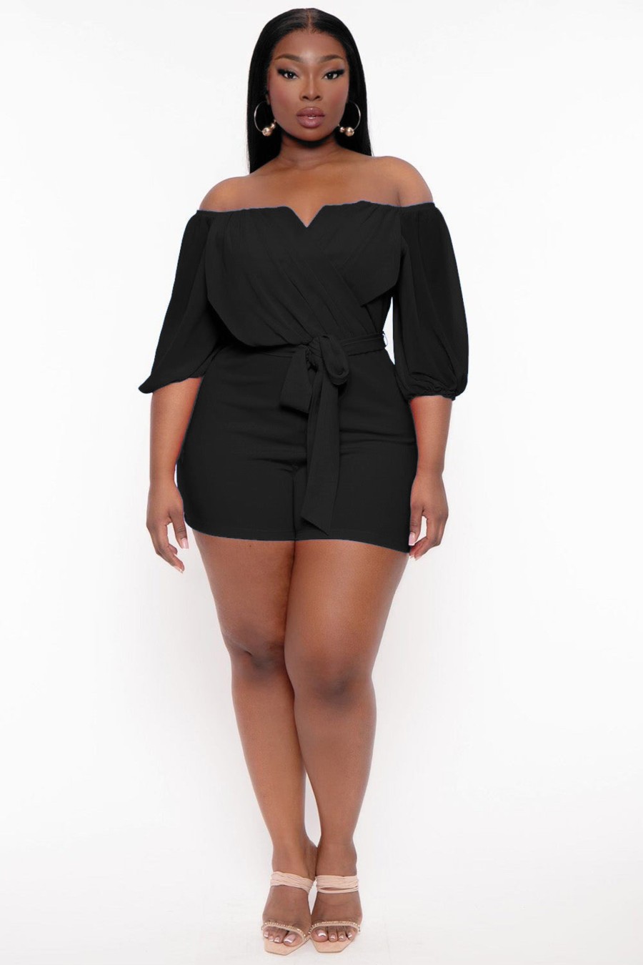 Jumpsuits & Rompers Find Me | Plus Size Aryana Cross Over Romper Black