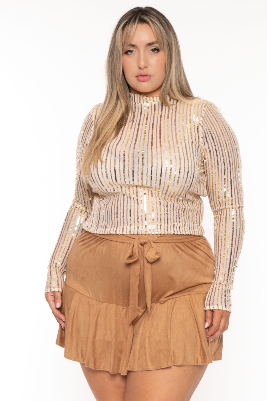 Bottoms GEE GEE | Plus Size Leanly Suede Skort Camel