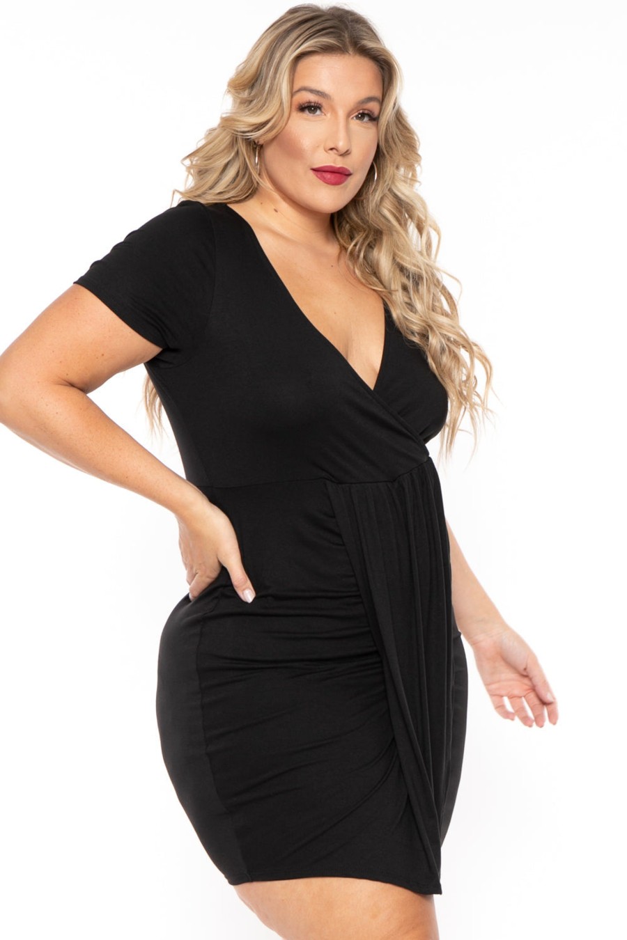 Little Black Styles Curvy Sense | Plus Size Evie Front Drape Dress Black