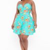 Dresses Curvy Sense | Plus Size Amaryllis Floral Flare Dress Green