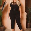 Little Black Styles Curvy Sense | Plus Size Soline Belted Mesh Jumpsuit Black