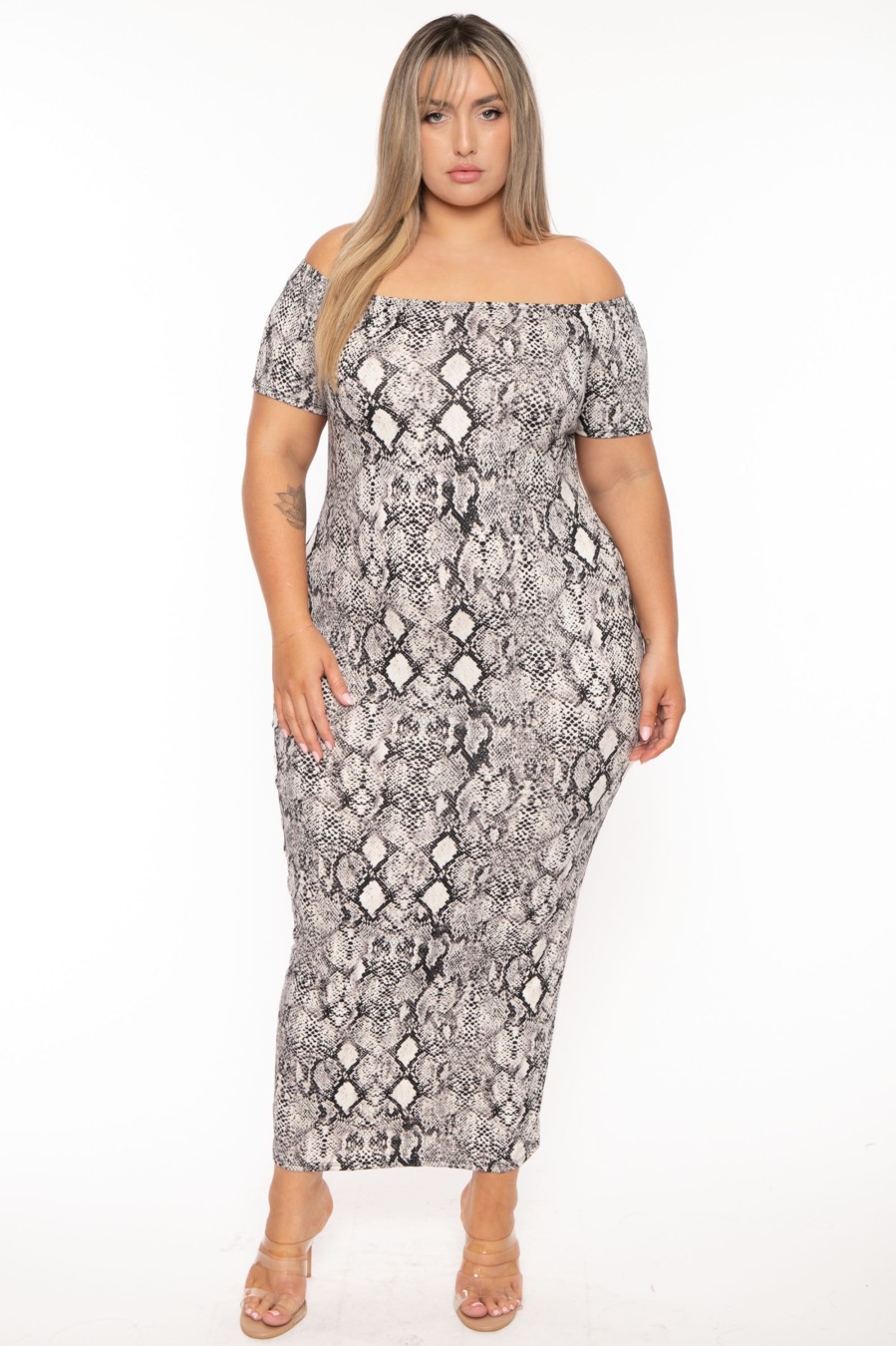 Dresses Curvy Sense | Plus Size Arissa Snake Print Maxi Dress Grey