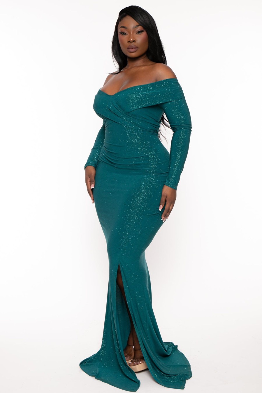 Dresses Gibiu | Plus Size Frenzetta Glitter Gown Hunter Green