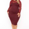 Dresses Curvy Sense | Plus Size Juliette Ribbed Midi Dress Burgundy