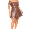 Dresses Curvy Sense | Plus Size Blair Faux Leather Dress Brown