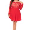 Dresses Curvy Sense | Plus Size Minnie Lace Top Flare Dress Red