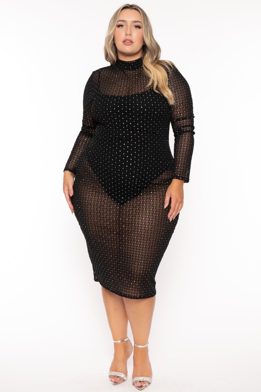 Dresses Gibiu | Plus Size Juliza Sheer Mesh Midi Dress Black