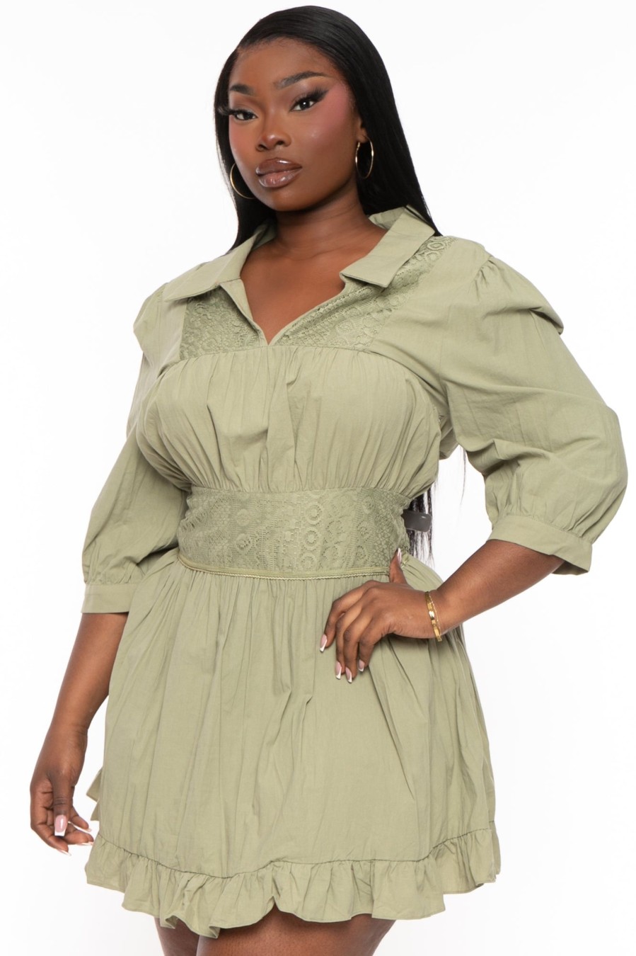 Dresses Jade by Jane | Plus Size Kadie Lace Mini Dress Green