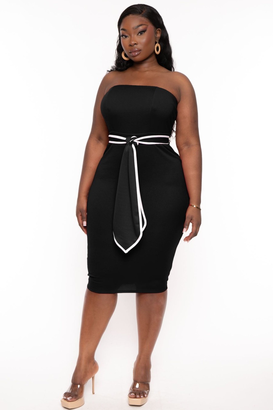 Little Black Styles Curvy Sense | Plus Size Larisa Strapless Midi Dress Black