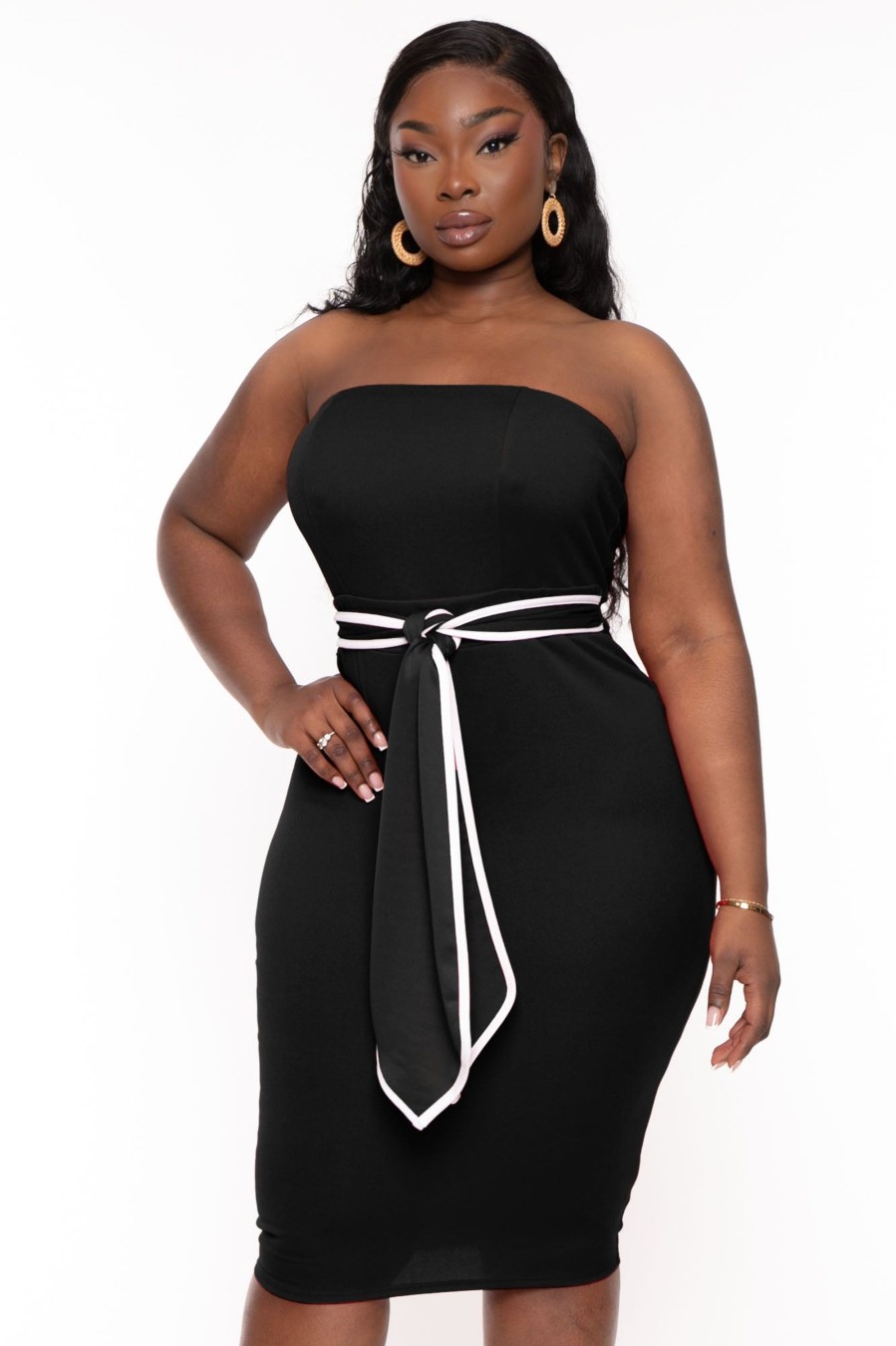 Little Black Styles Curvy Sense | Plus Size Larisa Strapless Midi Dress Black