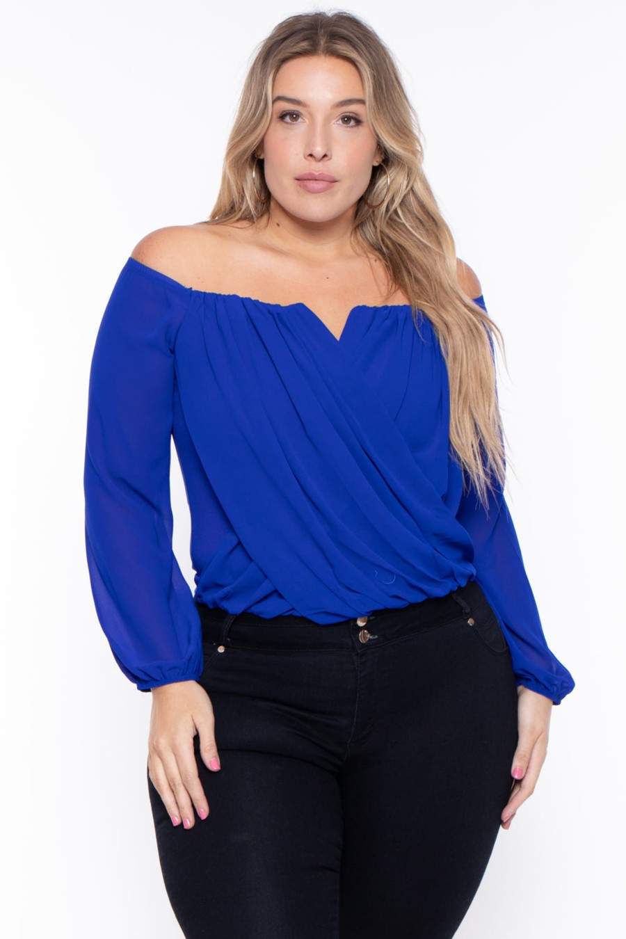 Tops Bluebell | Plus Size Aryana Cross Over Top Royal Blue