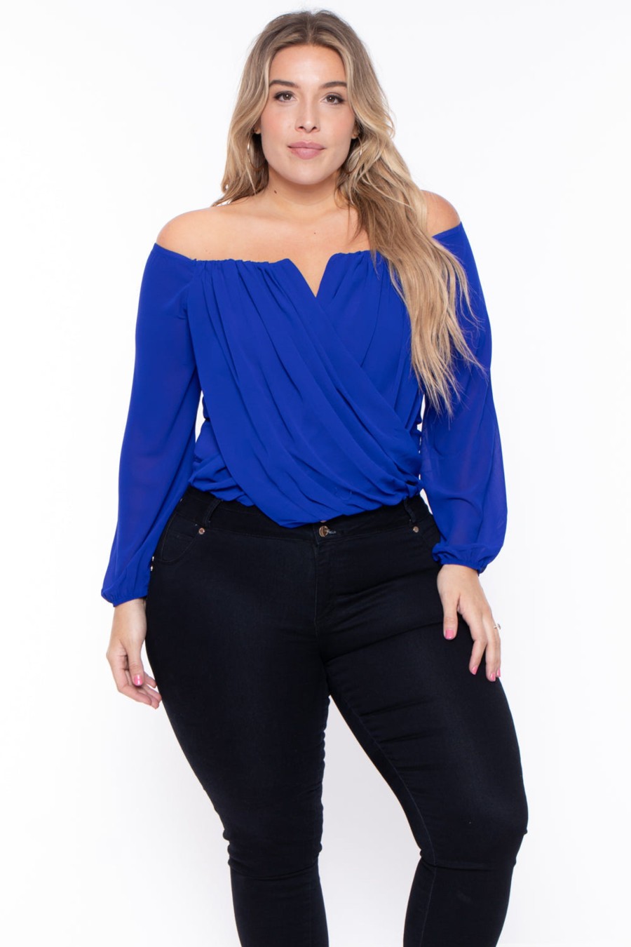 Tops Bluebell | Plus Size Aryana Cross Over Top Royal Blue