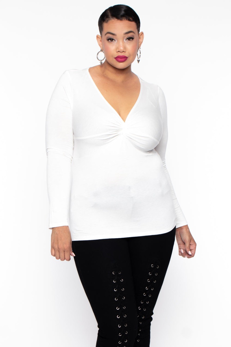 Tops Ambiance | Plus Size Twist Front Top Ivory