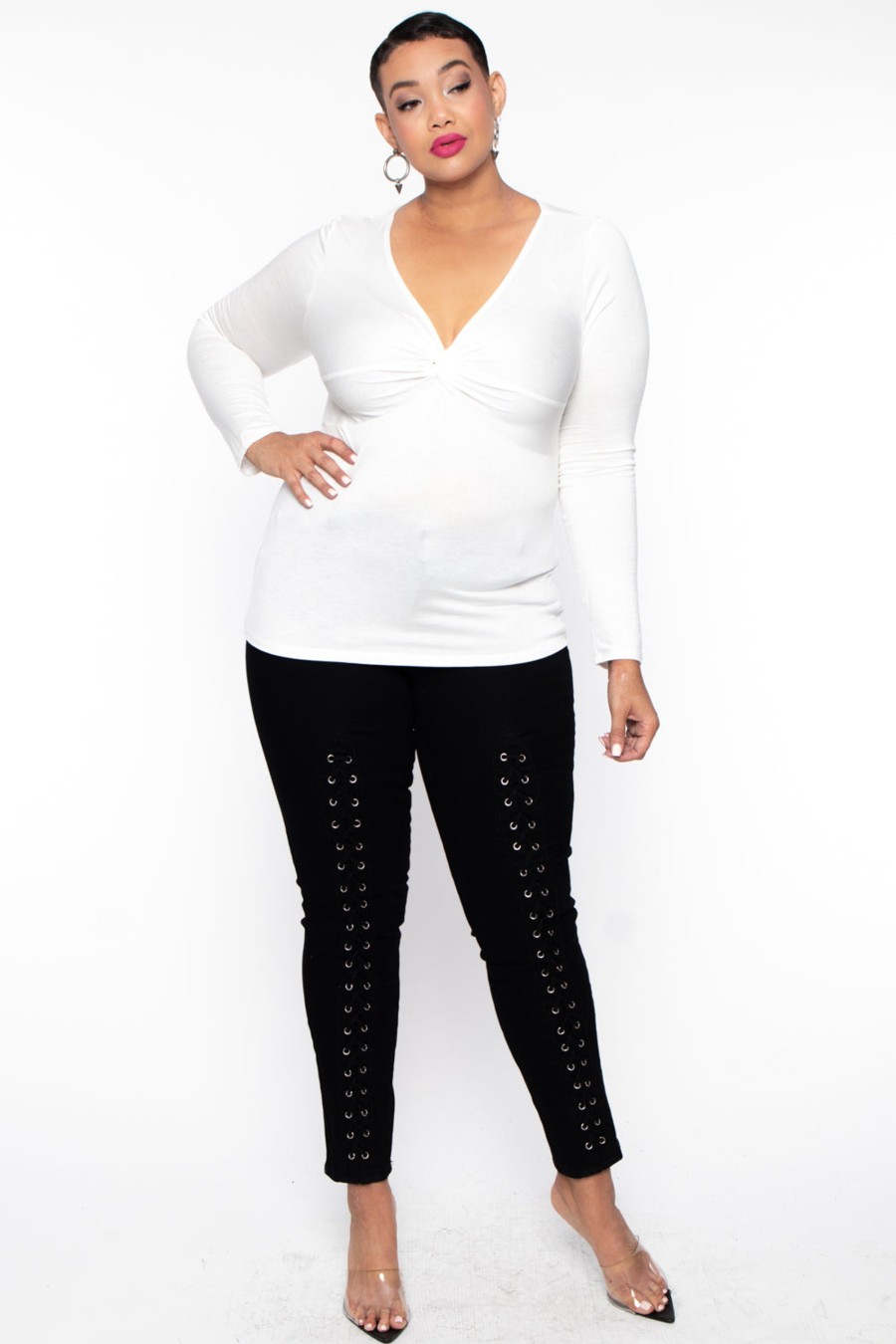 Tops Ambiance | Plus Size Twist Front Top Ivory