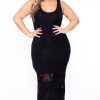 Dresses Curvy Sense | Plus Size Lace Trim Maxi Dress Black