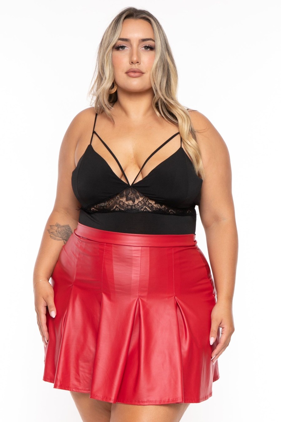 Bottoms Curvy Sense | Plus Size Blair Faux Leather Skirt Red