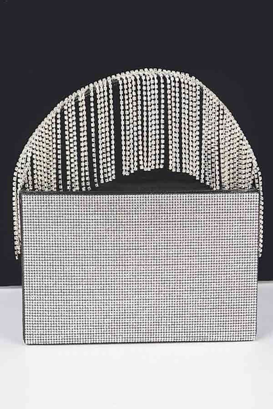 Accessories Hu0026D | Amsterdam Rhinestone Box Clutch W/Rhinestone Fringe Handle Black