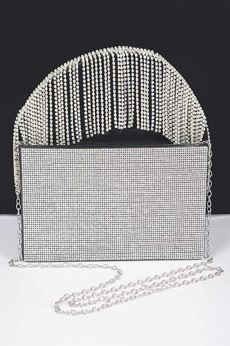 Accessories Hu0026D | Amsterdam Rhinestone Box Clutch W/Rhinestone Fringe Handle Black