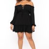 Little Black Styles Curvy Sense | Plus Size Adellia Lace Up Ruffle Dress Black