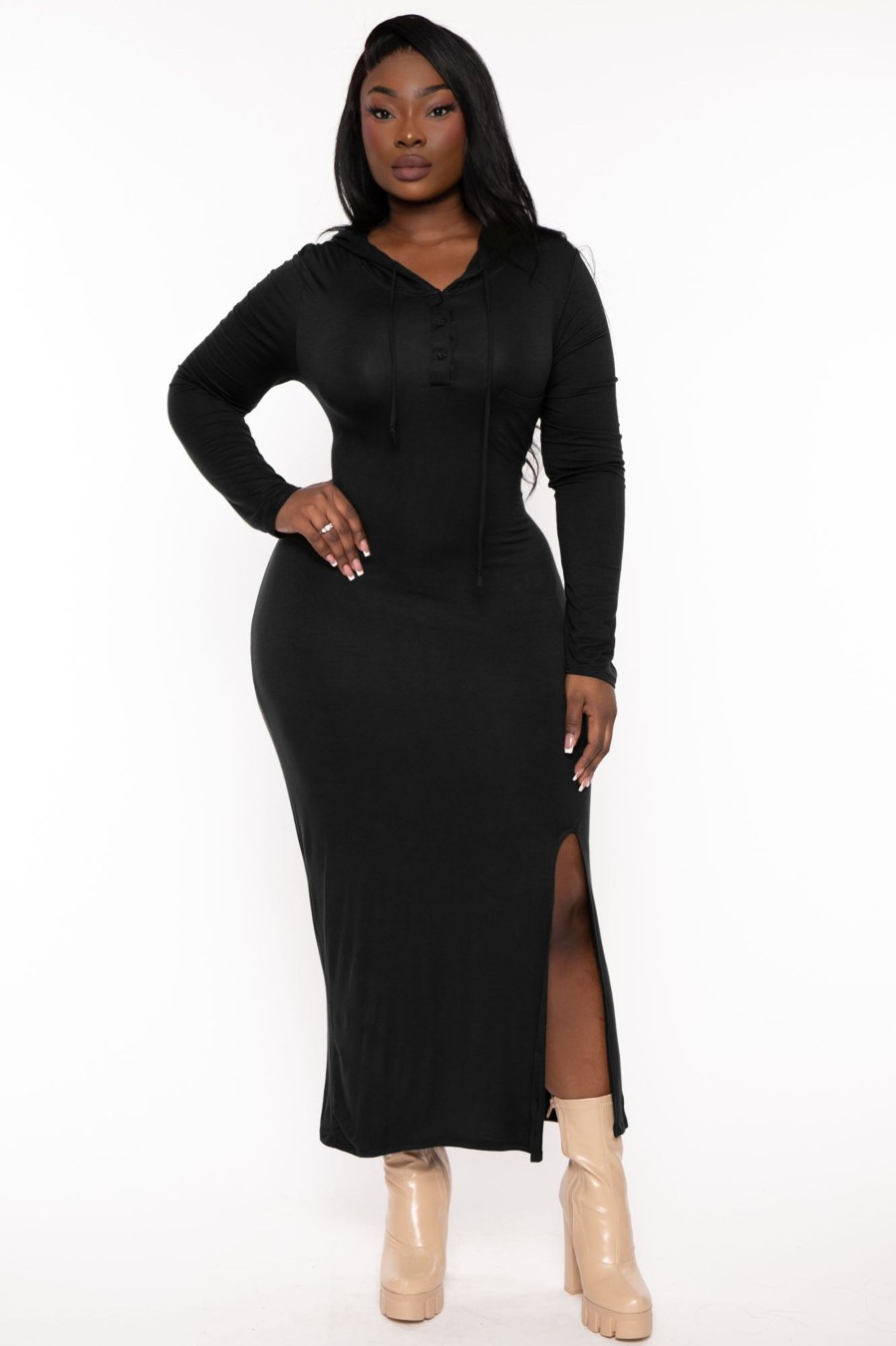 Dresses CULTURE CODE | Plus Size Adrienne Hoodie Maxi Dress Black