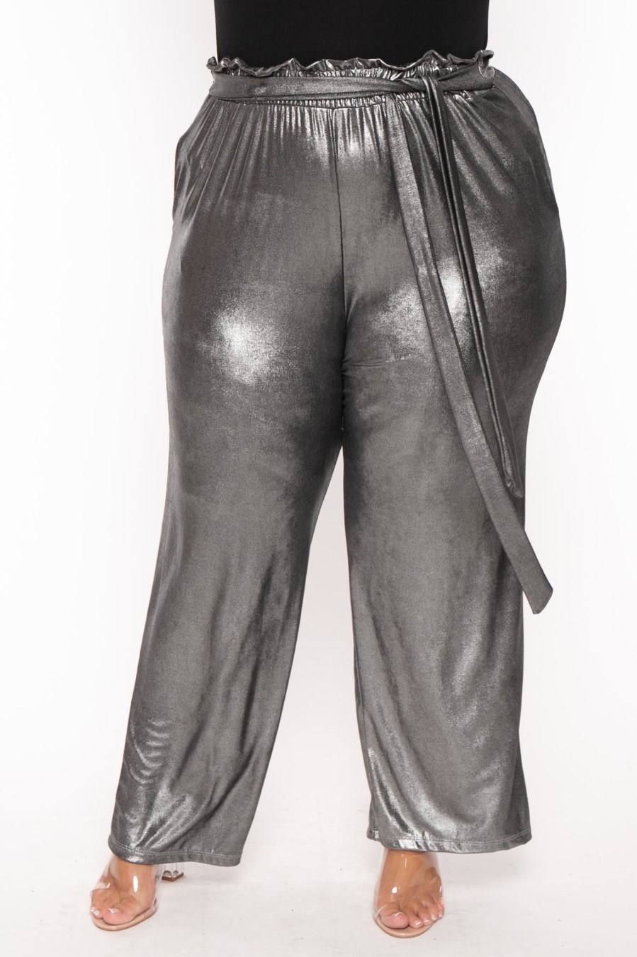 Bottoms Heimish | Plus Size Anitra Metallic Slinky Pants Silver