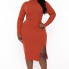 Dresses Curvy Sense | Plus Size Noemie Ribbed Midi Dress Brick