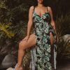 Dresses Curvy Sense | Plus Size Arianna M-Slit Tropical Maxi Dress Black