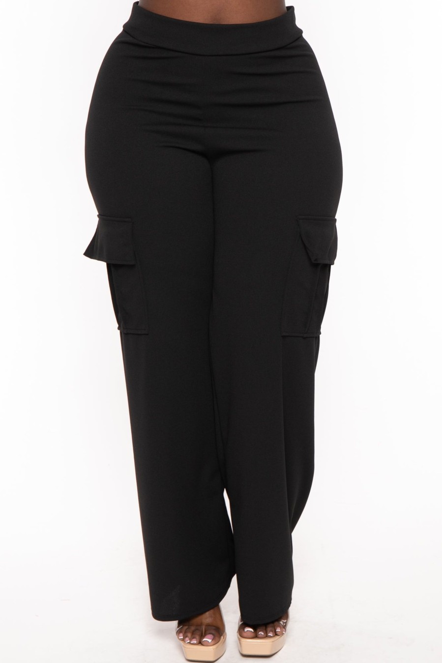 Bottoms D ROCK | Plus Size Amy Pull Up Cargo Pants Black