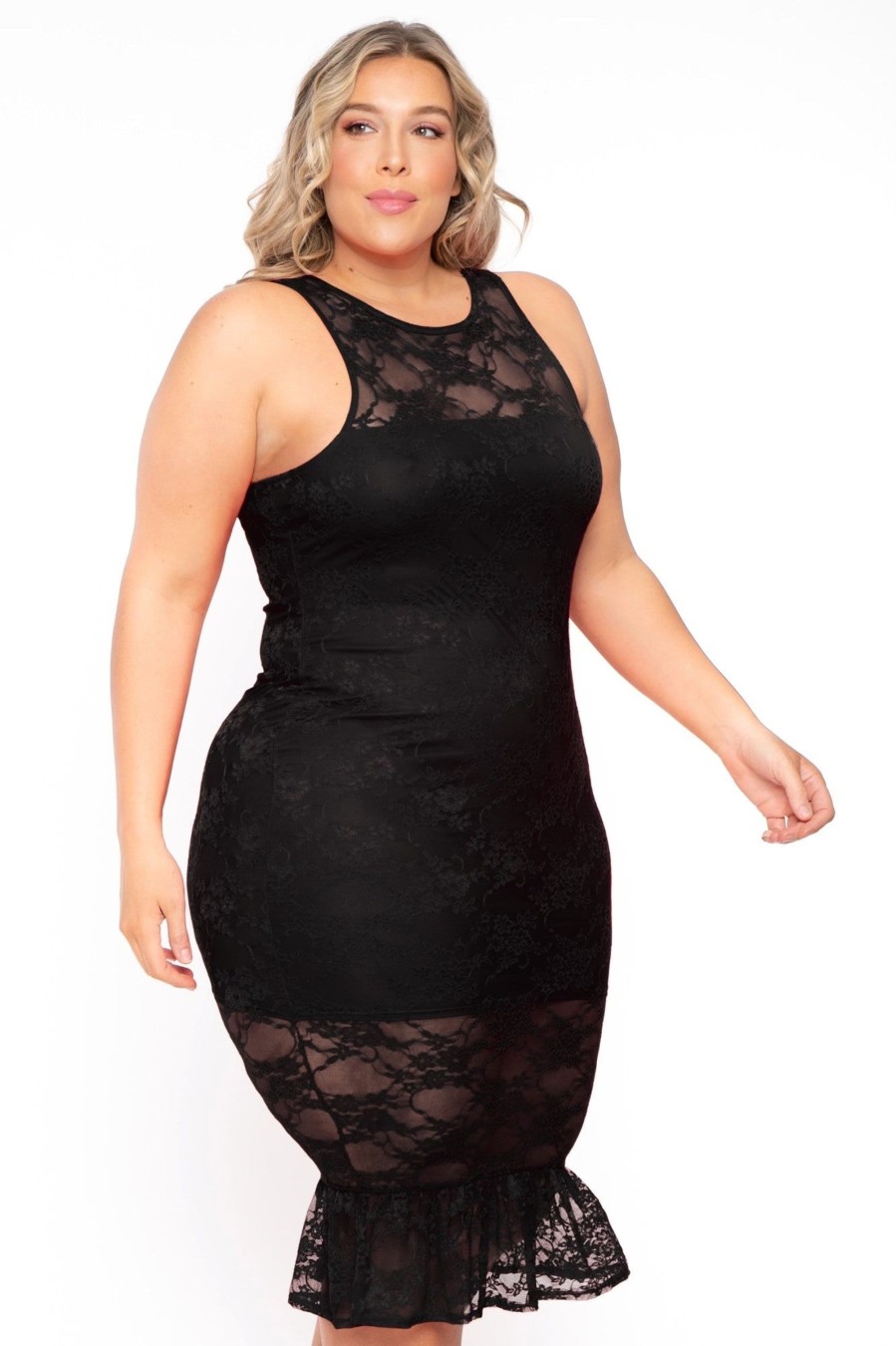 Little Black Styles Curvy Sense | Plus Size Berenice Midi Lace Dress Black