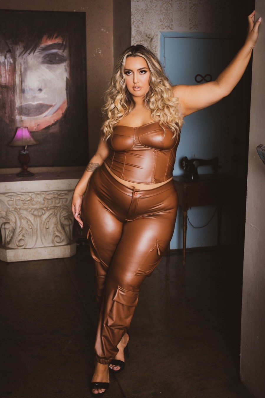 Matching Sets D ROCK | Plus Size Delicia Vegan Leather Matching Set Camel