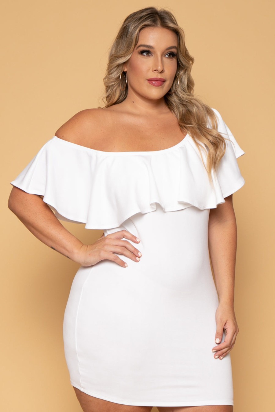 Dresses Curvy Sense | Plus Size Saia Bodycon Dress White