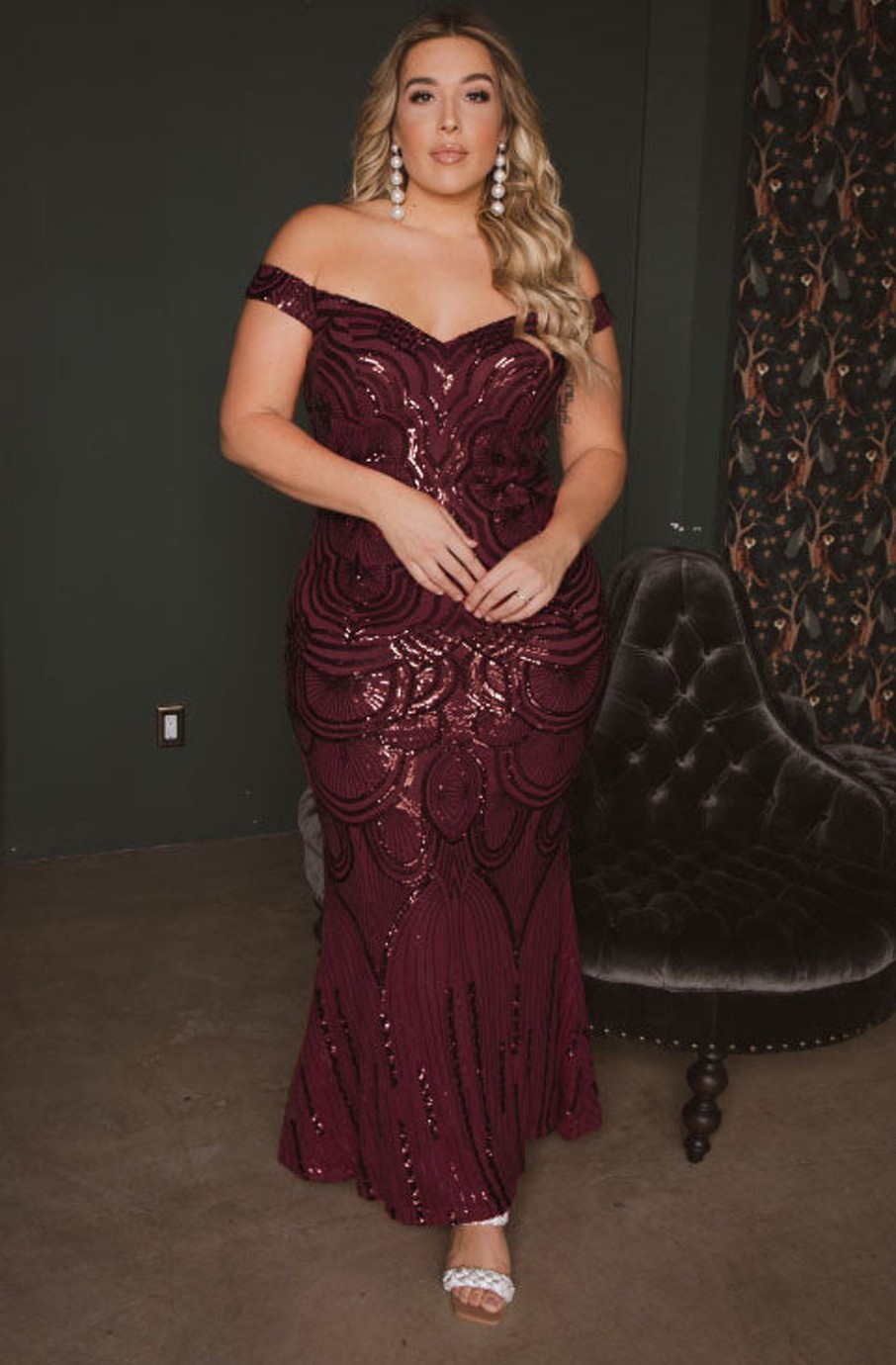 Dresses RICARICA | Plus Size Galilea Sequins Mermaid Gown Burgundy