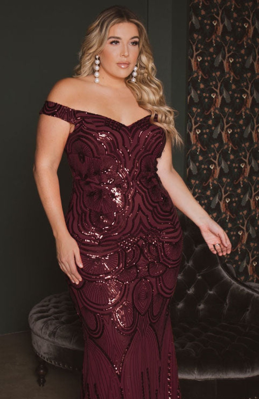 Dresses RICARICA | Plus Size Galilea Sequins Mermaid Gown Burgundy