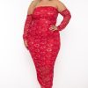 Dresses Curvy Sense | Plus Size Aaliyah Lurex Mesh Midi Dress Red