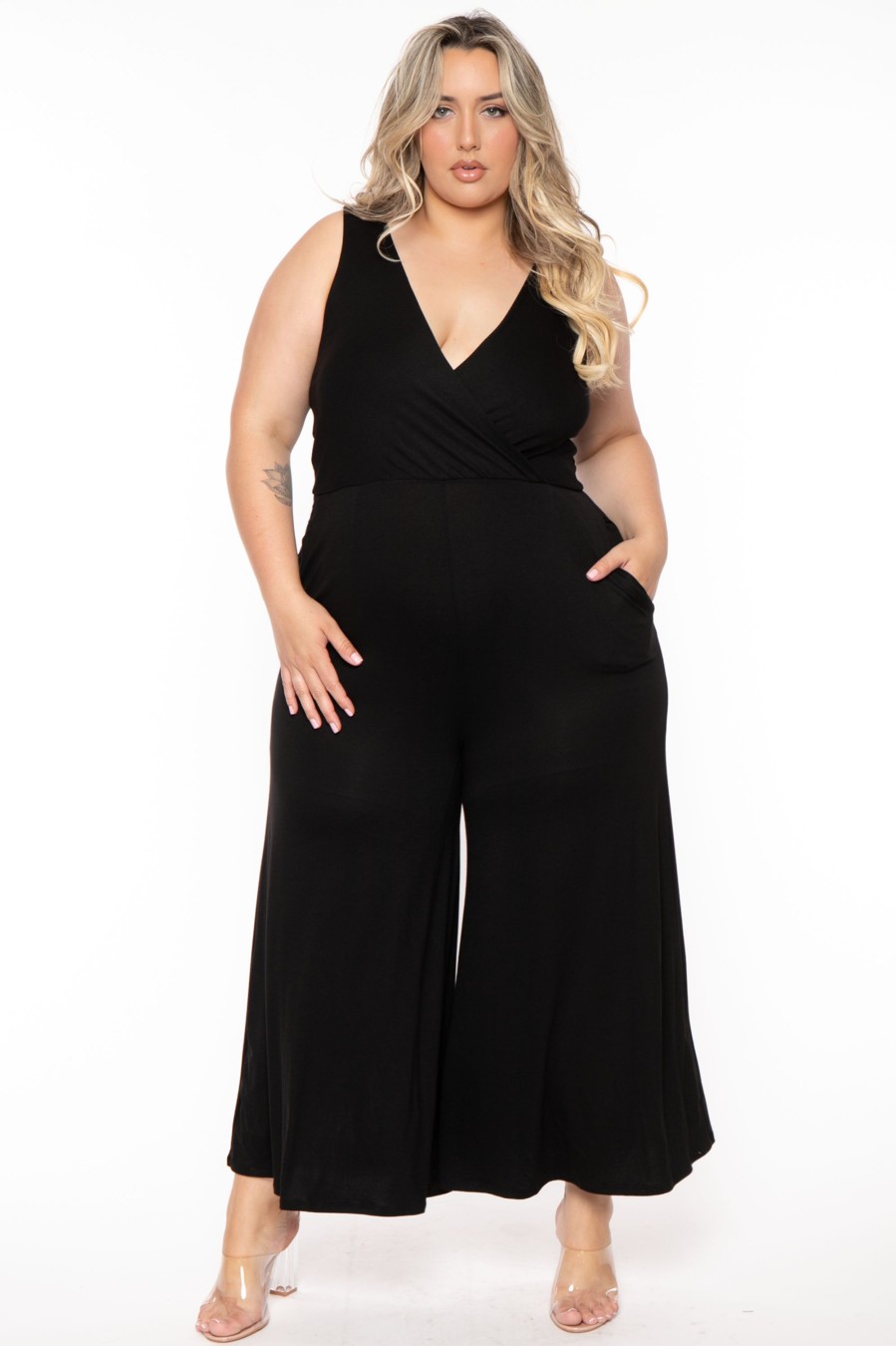 Jumpsuits & Rompers Blue Leopard | Plus Size Gabby Wide Leg Jumpsuit Black