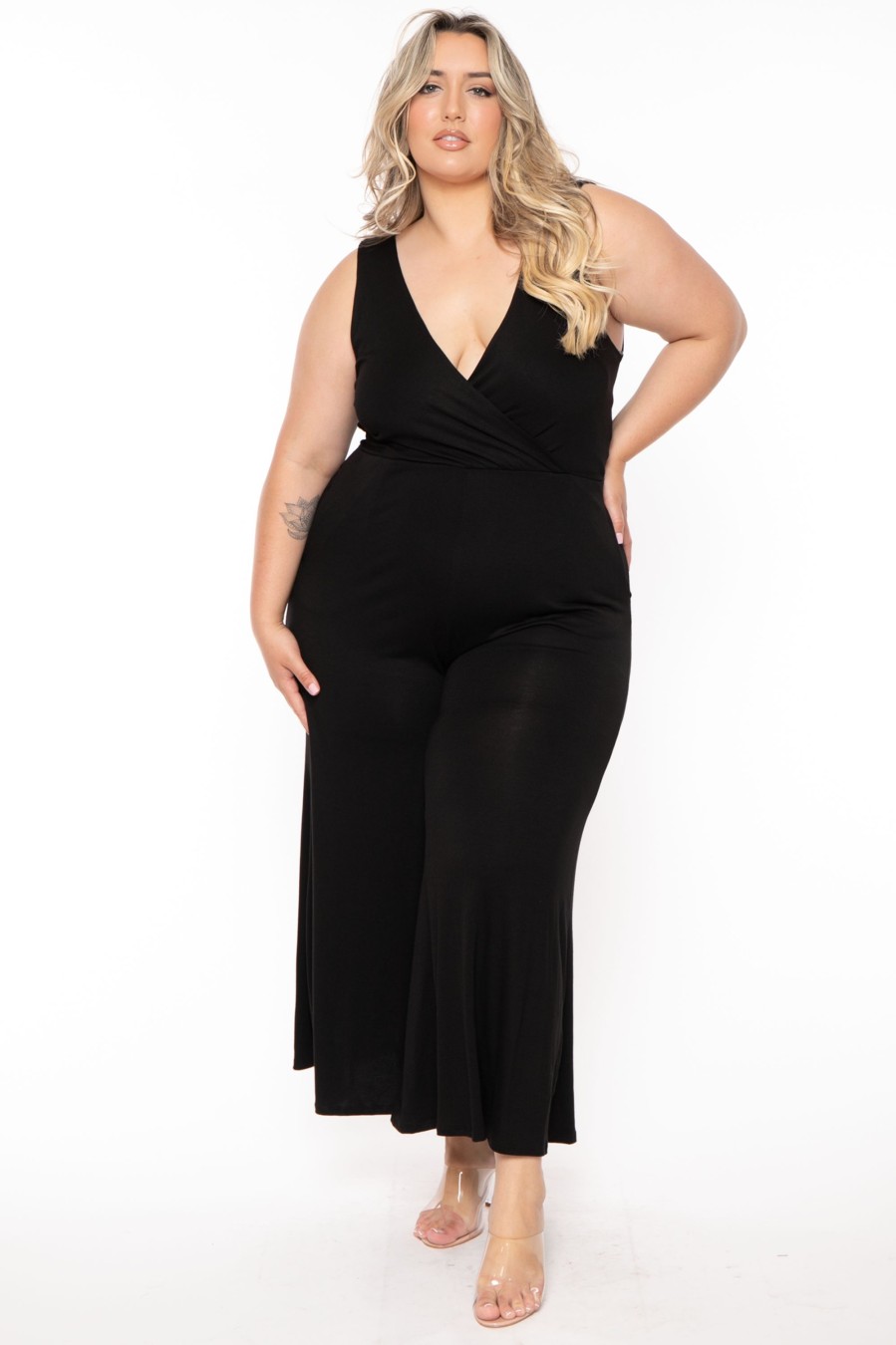 Jumpsuits & Rompers Blue Leopard | Plus Size Gabby Wide Leg Jumpsuit Black